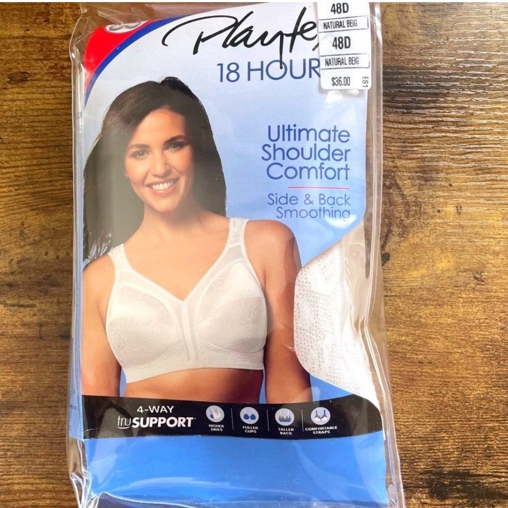 NEW Playtex 48D Ultimate Shoulder‎ Comfort Wirefree Bra 4693 Nude Tan Retail $36